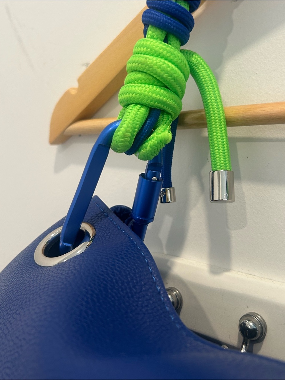 Navy Blue Shoulder Bag with Lime Green Accent Handles - Picture 4 of 4